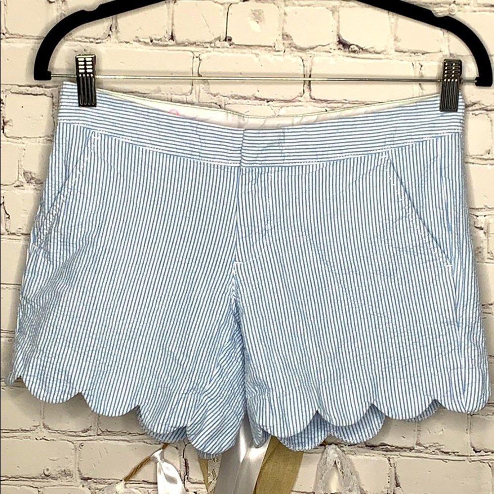 Lilly Pulitzer Blue and White Striped Scallop Hem Shorts